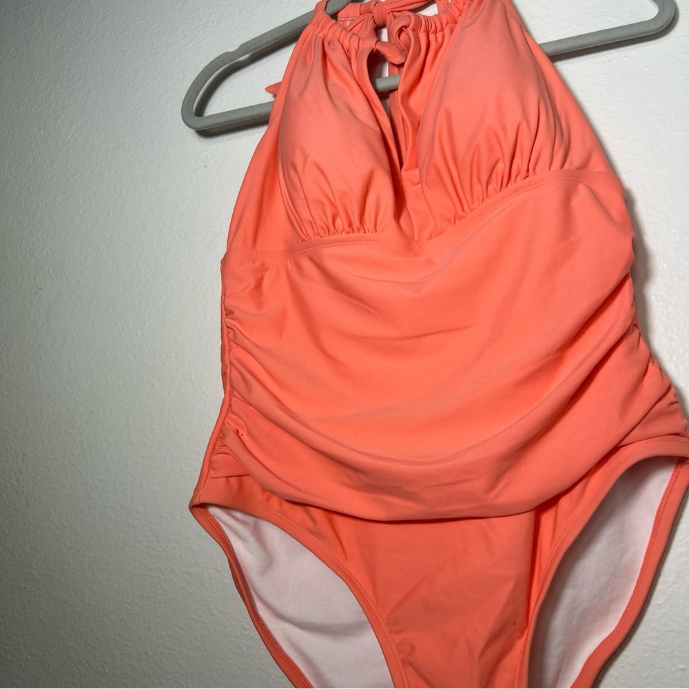 Kona Sol Orange One Piece Swimsuit with Halter Neckline